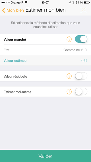 Estimation de l'objet sur sa valeur marché