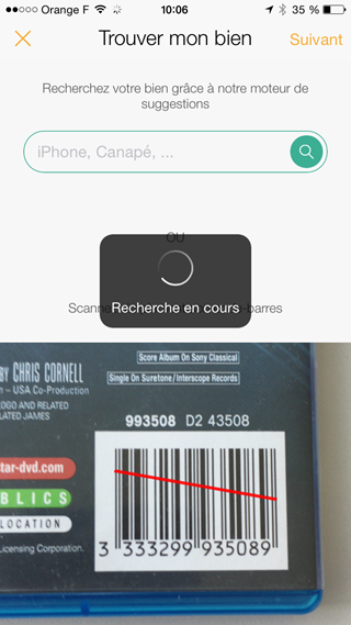 Scan du code barre du produit à estimer