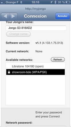 Paramétrage du WiFi sur Jongo Pure S3