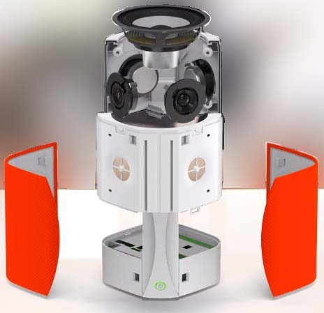 Enceinte à 360° avec ses 4 HP et son caisson de basse