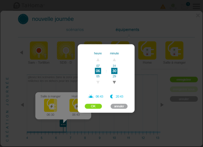 Programmation dans l'agenda d'une journée domotique