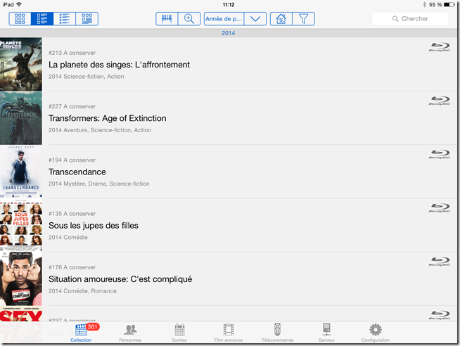 Filmothèque avec la liste de grandes vignettes