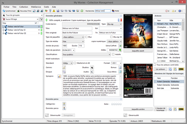 La collection de films dans l'application My Movies