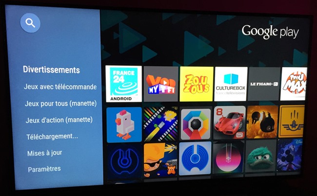 Le catalogue des applications Android du Nexus Player