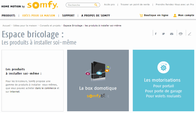 Toutes les étapes d’installation de la box domotique se réalise depuis le site Somfy