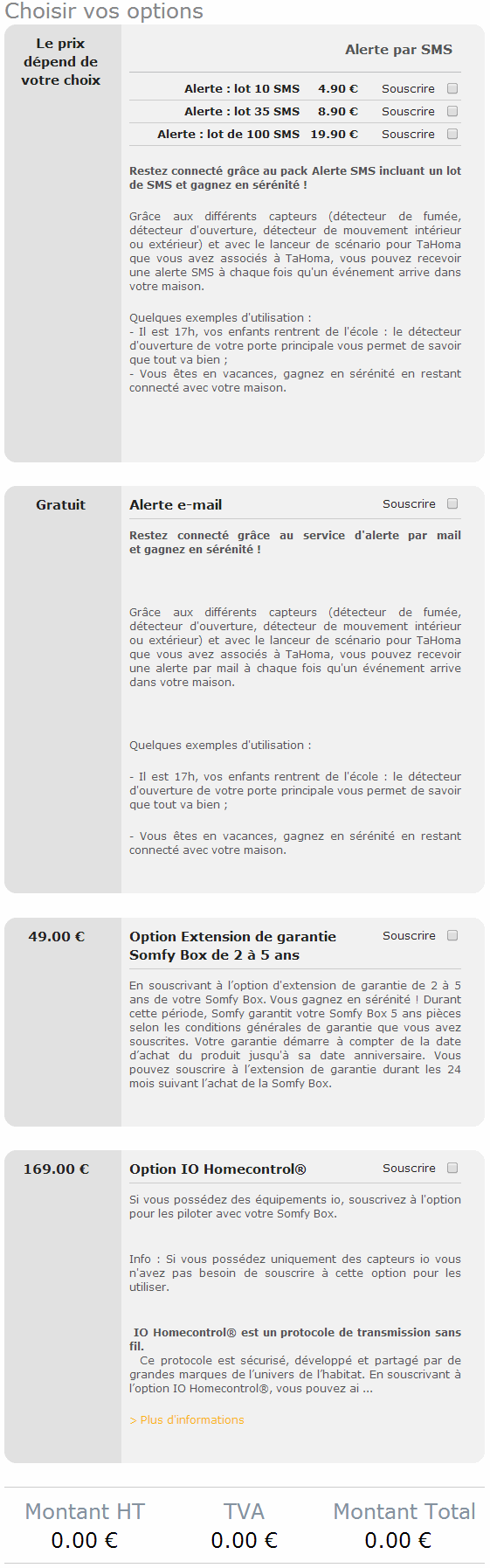Les options de paramétrage de la box Somfy