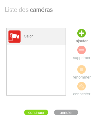 Liste des caméras disponibles Liste des caméras disponibles