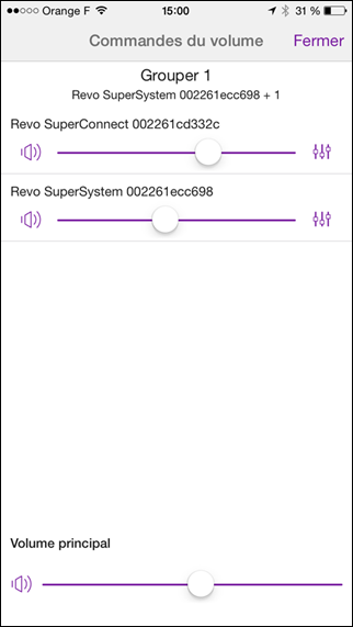 Gestion du volume sonore de chaque appareil ou groupé