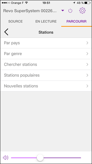 Navigation pour la sélection de radios par Internet