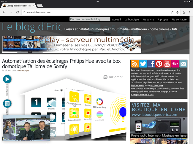 Incrustation de la télévision en direct sur les écrans de l'iPad