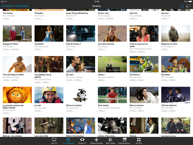 Les films à la demand de Canal+ et de Canal Sat sur mon iPad