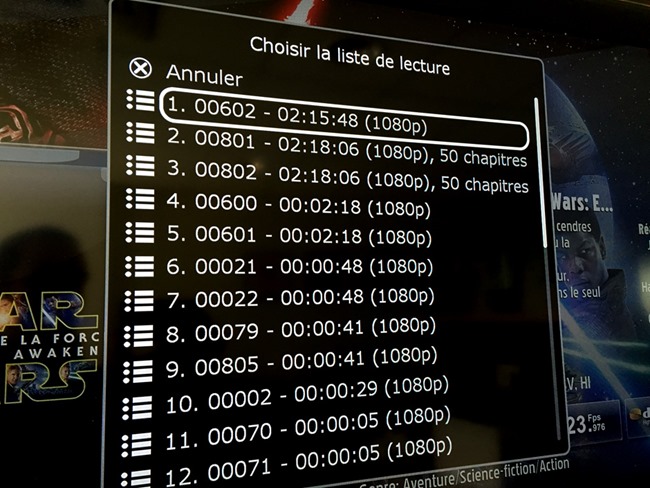 Le menu BDLite pour la lecture d'une copie ISO Blu-ray sur un lecteur Dune HD 303D