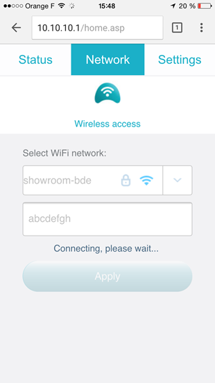 Connexion à mon réseau WiFi depuis mon iPhone avec l'interface Web de l'OKTO