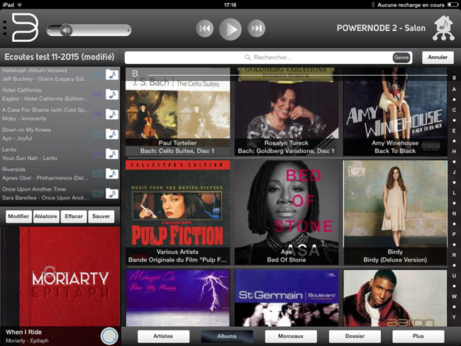 L'interface Bluesound en mode paysage