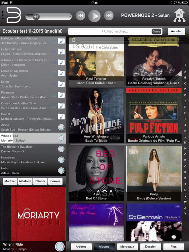 Interface Bluesound pour la navigation dans les albums musicaux