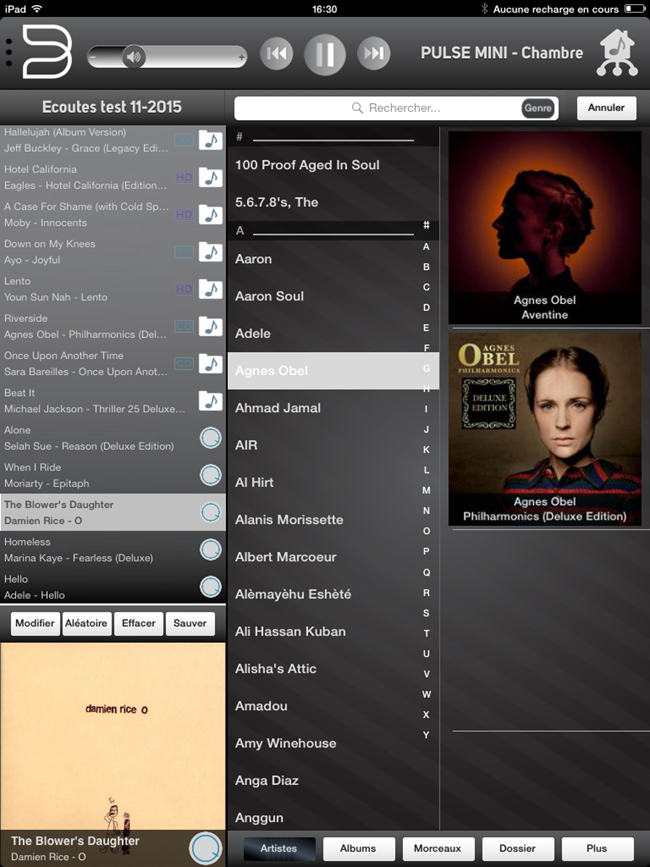 Navigation dans la collection musicale par artistes