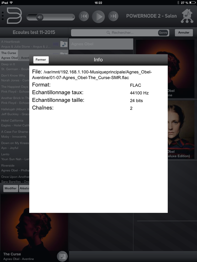 Taux d'échantillonnage du fichier ou du flux audio