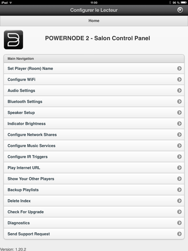 Panneau de configuration des lecteurs Bluesound