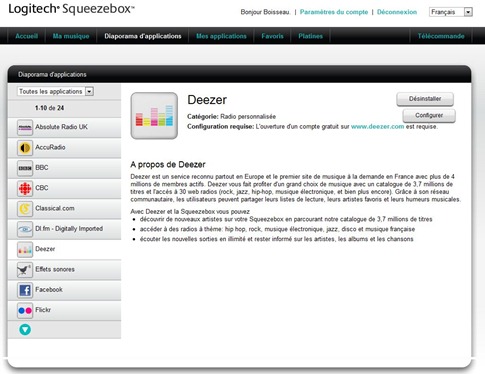 paramétrager Deezer sur Squeezebox