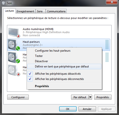 Sélection du DAC Audio USB Audioengine comme carte son par défaut