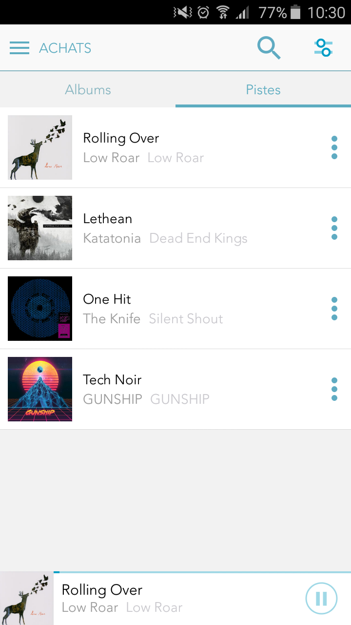 Liste des pistes de musique achetées