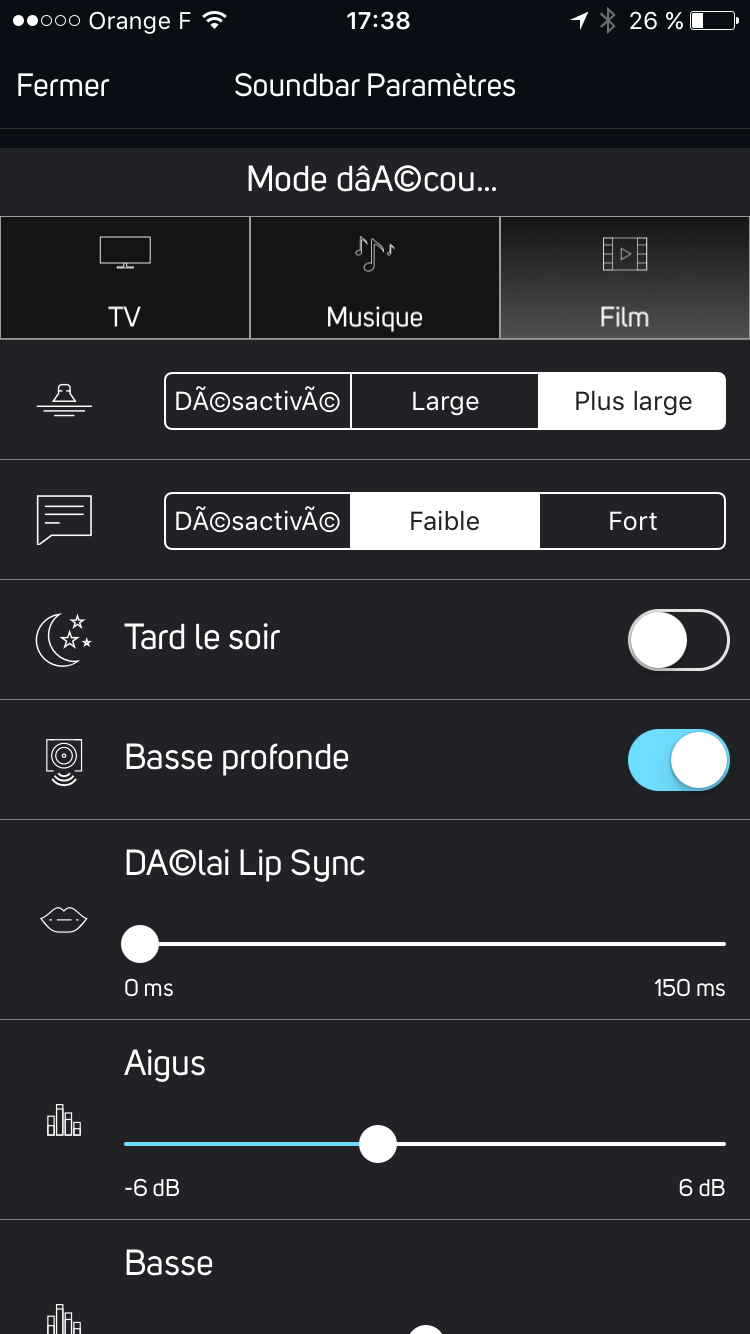 Réglage en mode film pour la barre de son home cinéma