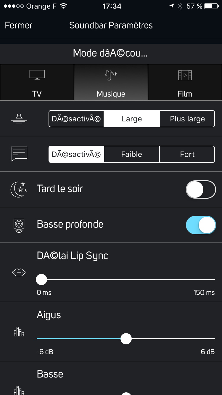 Réglage de la barre de son Bluesound en mode musique