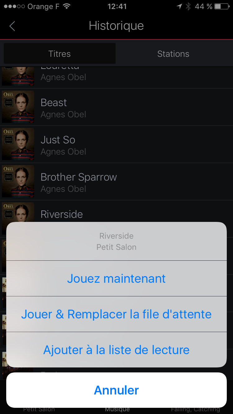 Choix de lecture d'un morceau de musique et son insertion dans la liste de lecture en cours