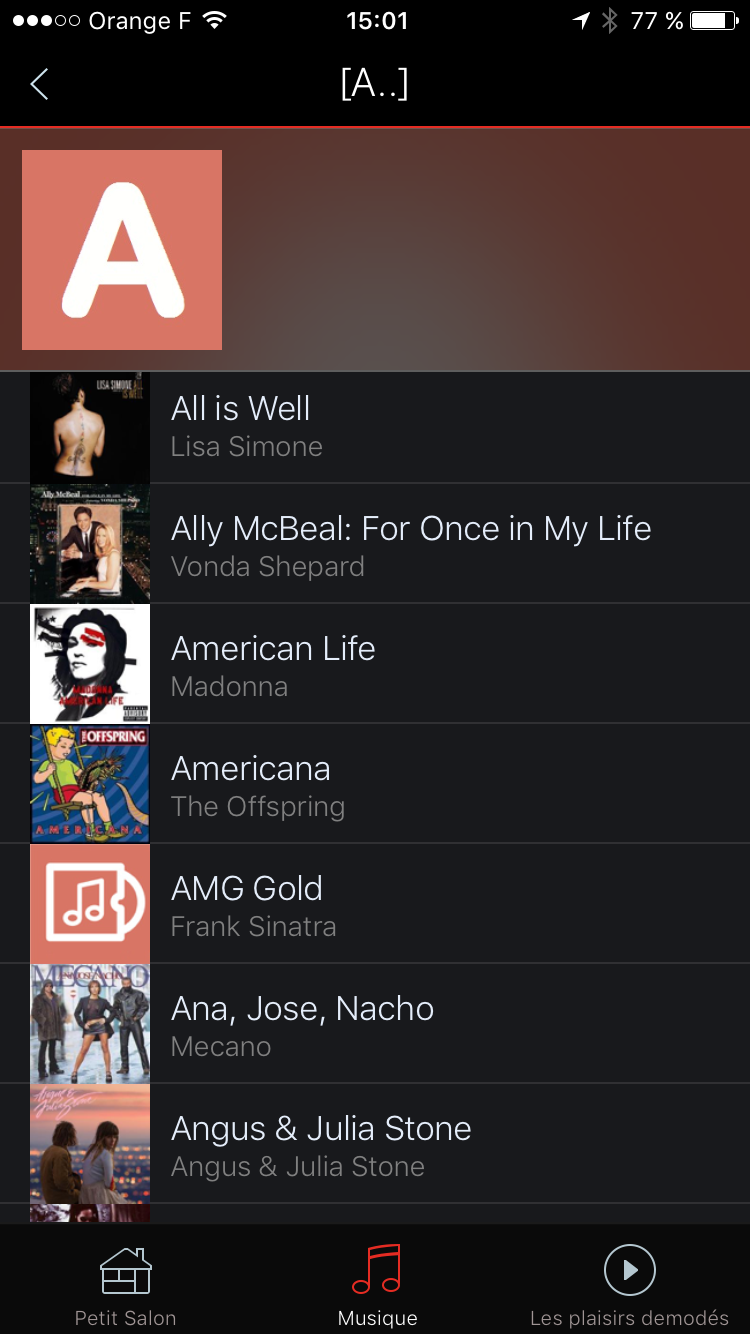 Interface de navigation dans les albums audio via le mode UPnP de l'enceinte Denon HEOS 5
