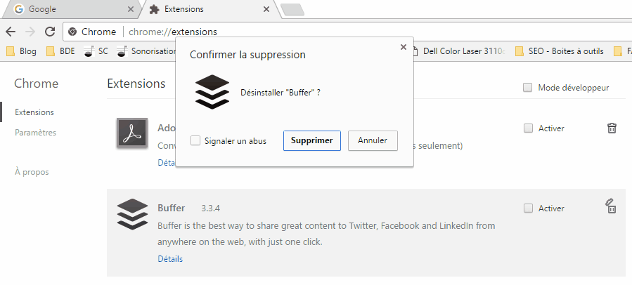 Impossible d'afficher et d'utiliser les boites de dialogue de confirmation sous le navigateur Chrome dans Windows 10