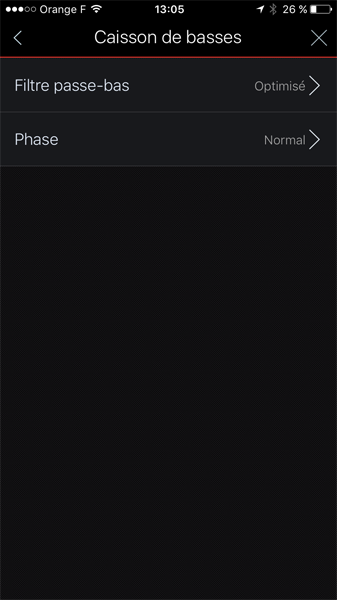 Application HEOS : réglages du caisson de graves Subwoofer Réglage du seuil de basses par le caisson de graves
