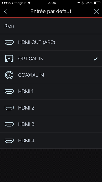 Application HEOS : réglage de l'entrée audio et vidéo par défault lors du choix de la source TV Gestion des entrées audio-video sur la barre de son HEOS Denon