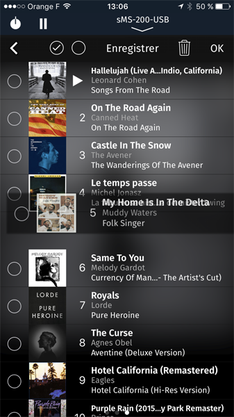 Gestion et modification de la playlist en cours d'une écoute Qobuz sur le streamer HiFi SOtM sMS-200