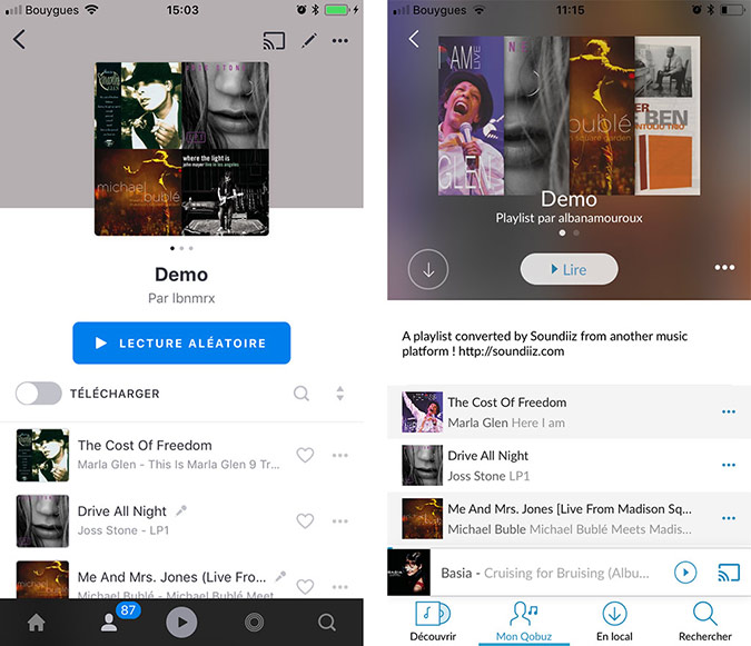 playlists deezer et qobuz identiques