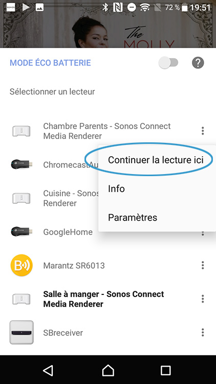 L'application BubbleUPnP permet de poursuivre la lecture d'un morceau d'un appareil vers un autre. L'application BubbleUPnP permet de poursuivre la lecture d'un morceau d'un appareil vers un autre.