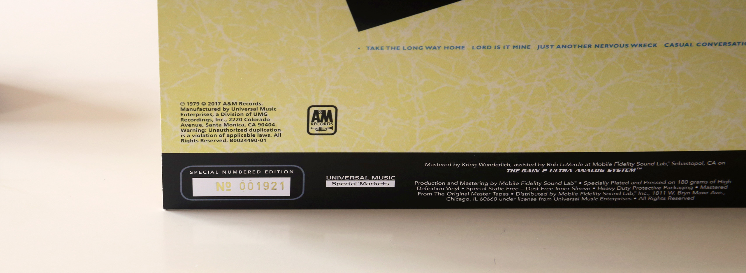Le disque vinyle Supertramp Breakfast in America est numéroté