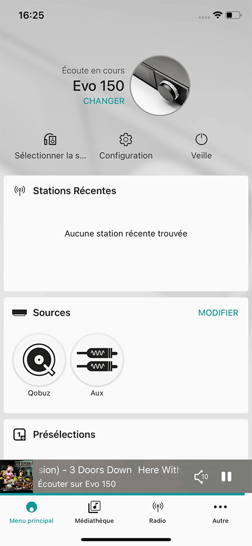 Ecran d'accueil de l'application KEF Connect