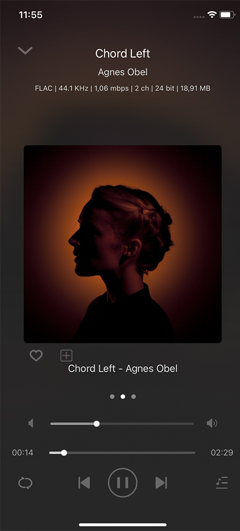 Interface de la musique Chord Left de Agnes Obel lorsque vous lancez votre musique depuis l'application Interface de la musique Chord Left de Agnes Obel lorsque vous lancez votre musique depuis l'application