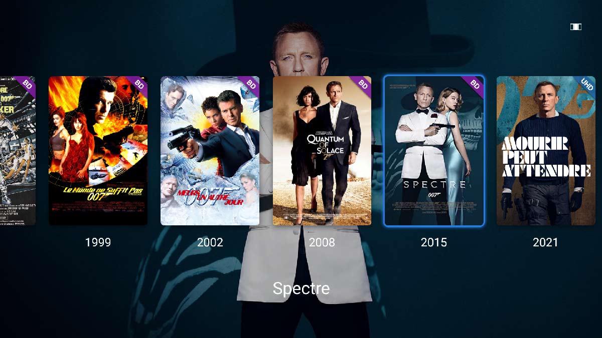 Interface lorsque vous sélectionnez une Saga avec les affiches et la date de sortie du film Interface lorsque vous sélectionnez une Saga avec les affiches et la date de sortie du film