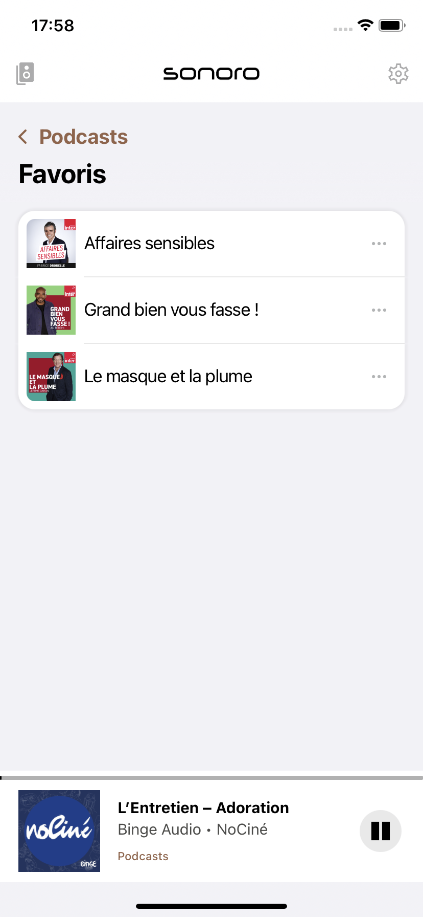 Presque chaque rubrique comporte une section favoris
