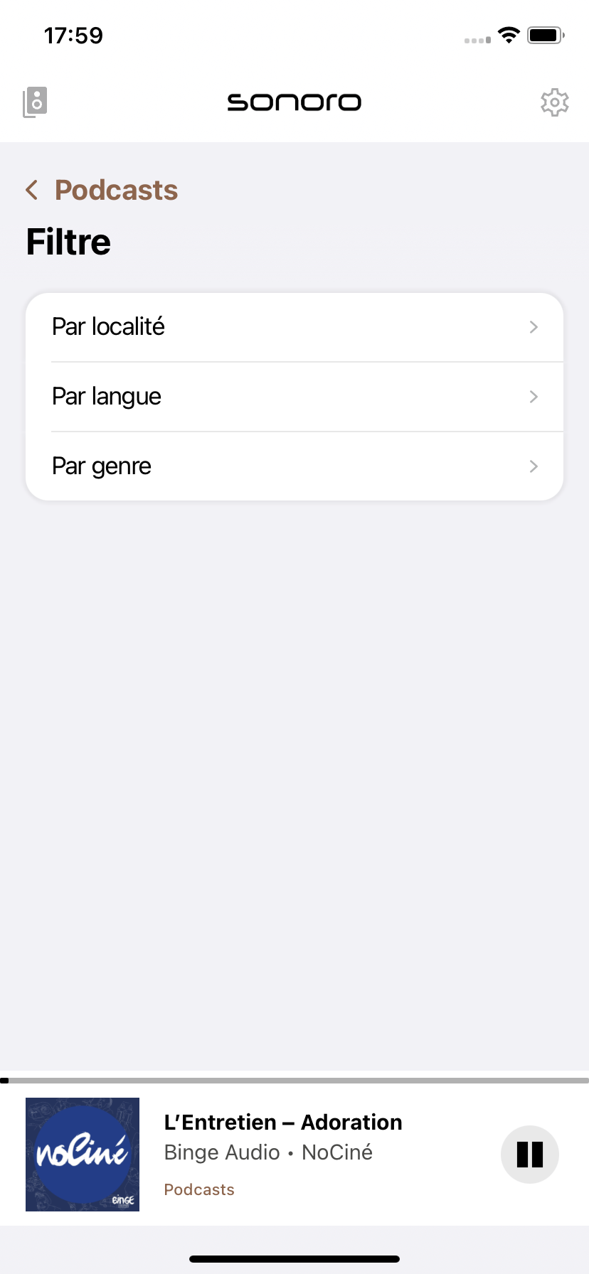 Voici comment se déclinent les options de recherche dans Podcasts