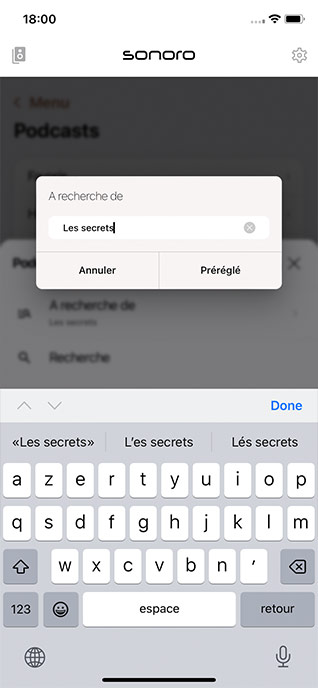 Rentrer le nom du fichier audio cherché et taper sur préréglé