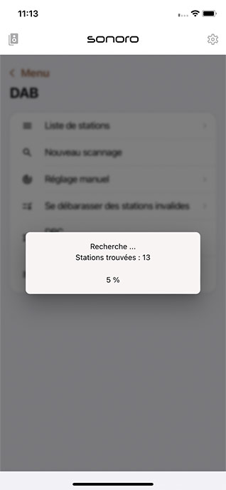 La recherche de stations scannées se présente ainsi