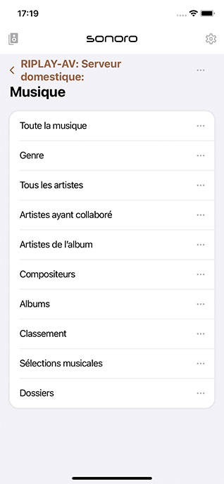 Des options de recherche de fichiers audio dans le serveur