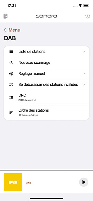 Le menu DAB se présente avec clarté