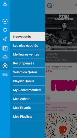 Le menu Qobuz donne accès aux sections habituelles