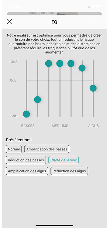 En fonction de vos préférences, vous pouvez accentuer différentes fréquences et éléments avec l'égaliseur de EVO One En fonction de vos préférences, vous pouvez accentuer différentes fréquences et éléments avec l'égaliseur de EVO One
