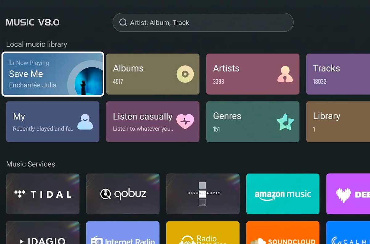 L’onglet « Music Player » présente en premier votre bibliothèque de fichiers avec différentes entrées possibles. L’onglet « Music Player » présente en premier votre bibliothèque de fichiers avec différentes entrées possibles.