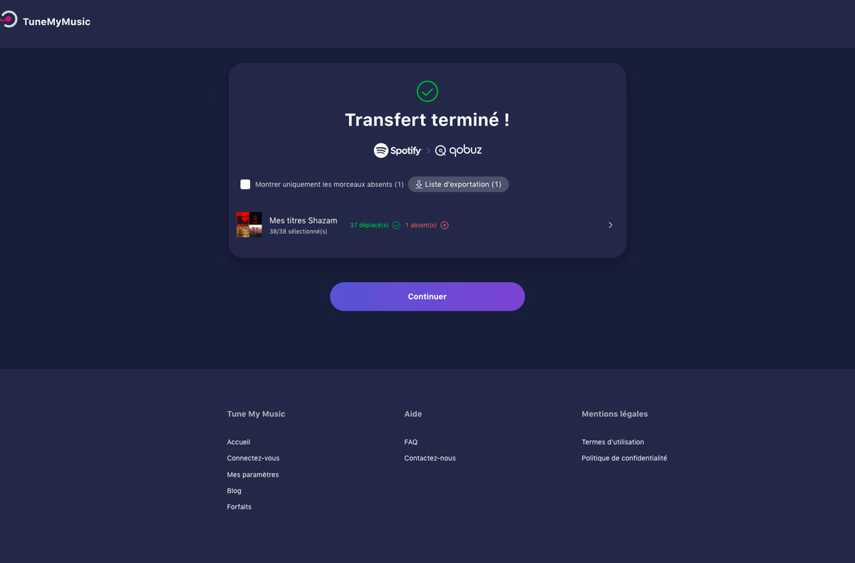 Le transfert est terminé avec 37 titres traités, un seul n’a pas été trouvé. Le transfert est terminé avec 37 titres traités, un seul n’a pas été trouvé.