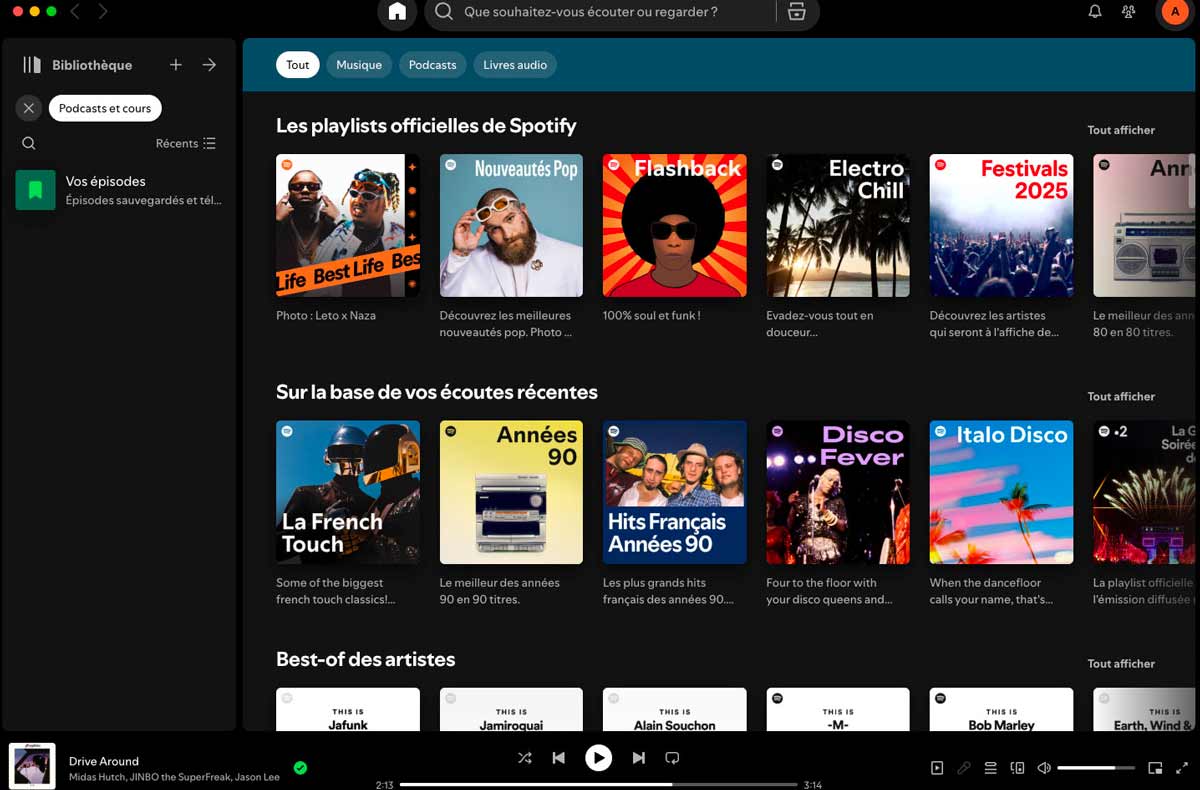 La page d’accueil de l’application Spotify avec ses recommandations comprenant des playlists. La page d’accueil de l’application Spotify avec ses recommandations comprenant des playlists.